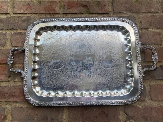Vintage Silver Tray . Antique tray . Vintage decor . Antique trademark . Silver Farmhouse . Vinta... | Etsy (US)