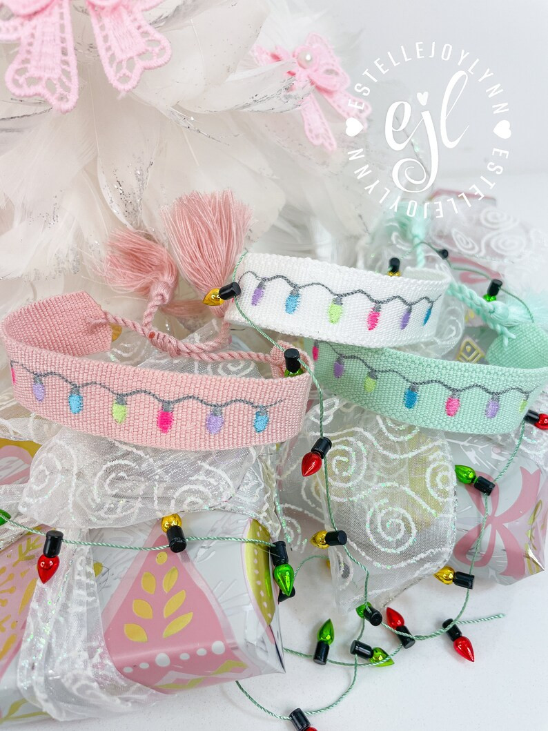 Festive Twinkling Lights Embroidered Christmas Charm Bracelet - Etsy | Etsy (US)