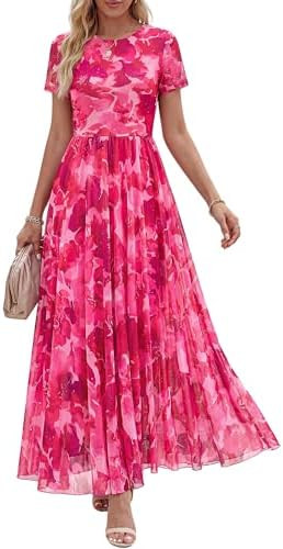 BTFBM Summer Dresses for Women 2026 Formal Short Sleeve Floral Homecoming Dress Maxi Wedding Gues... | Amazon (US)