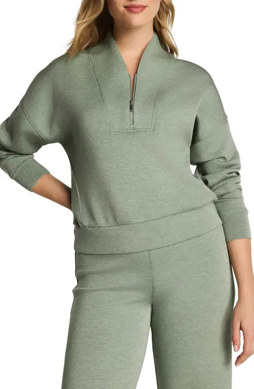 SPANX® AirEssentials Shawl Collar Half Zip Pullover in Sage Brush Heather at Nordstrom, Size 3X | Nordstrom