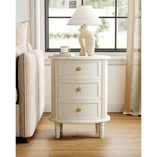 Fenley White 3-Drawer 19.69 in. W Nightstand, Oval Bed Side Table for Bedroom and for Living Room... | The Home Depot