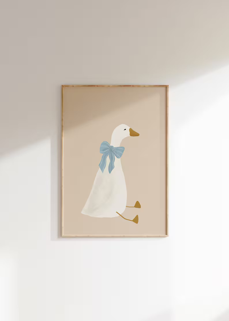 Silly Goose Wall Art Cute Goose Poster Beige Nursery Decor Farm Animal Printable, Blue Coquette R... | Etsy (US)