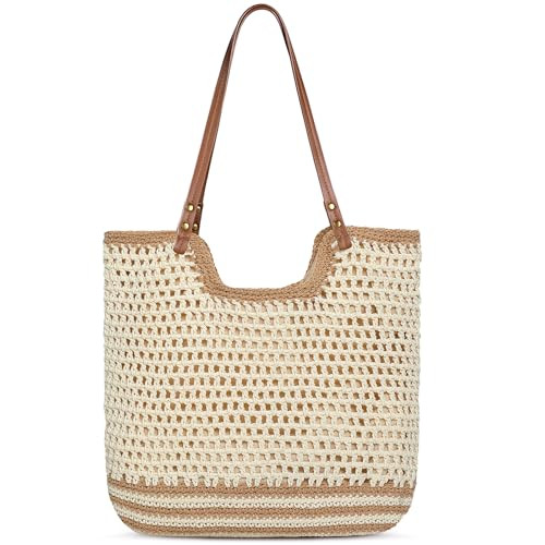 Pleneal Crochet Beach Bags for Women, Summer Beach Tote Bag, Soft Woven Shoulder Bags for Vacation | Amazon (US)