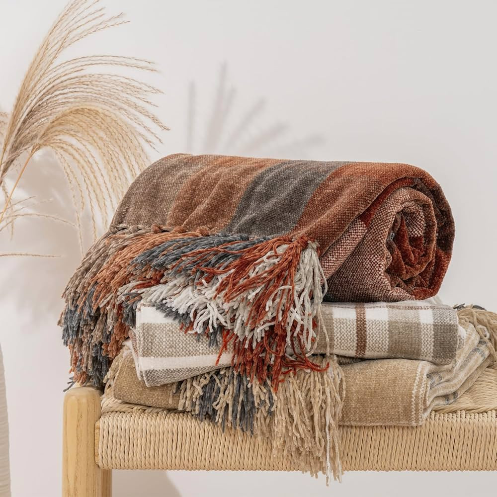 EVERGRACE Plaid Chenille Throw Blanket for Couch, Super Soft Cozy Decorative Fall Throw Blanket w... | Amazon (US)