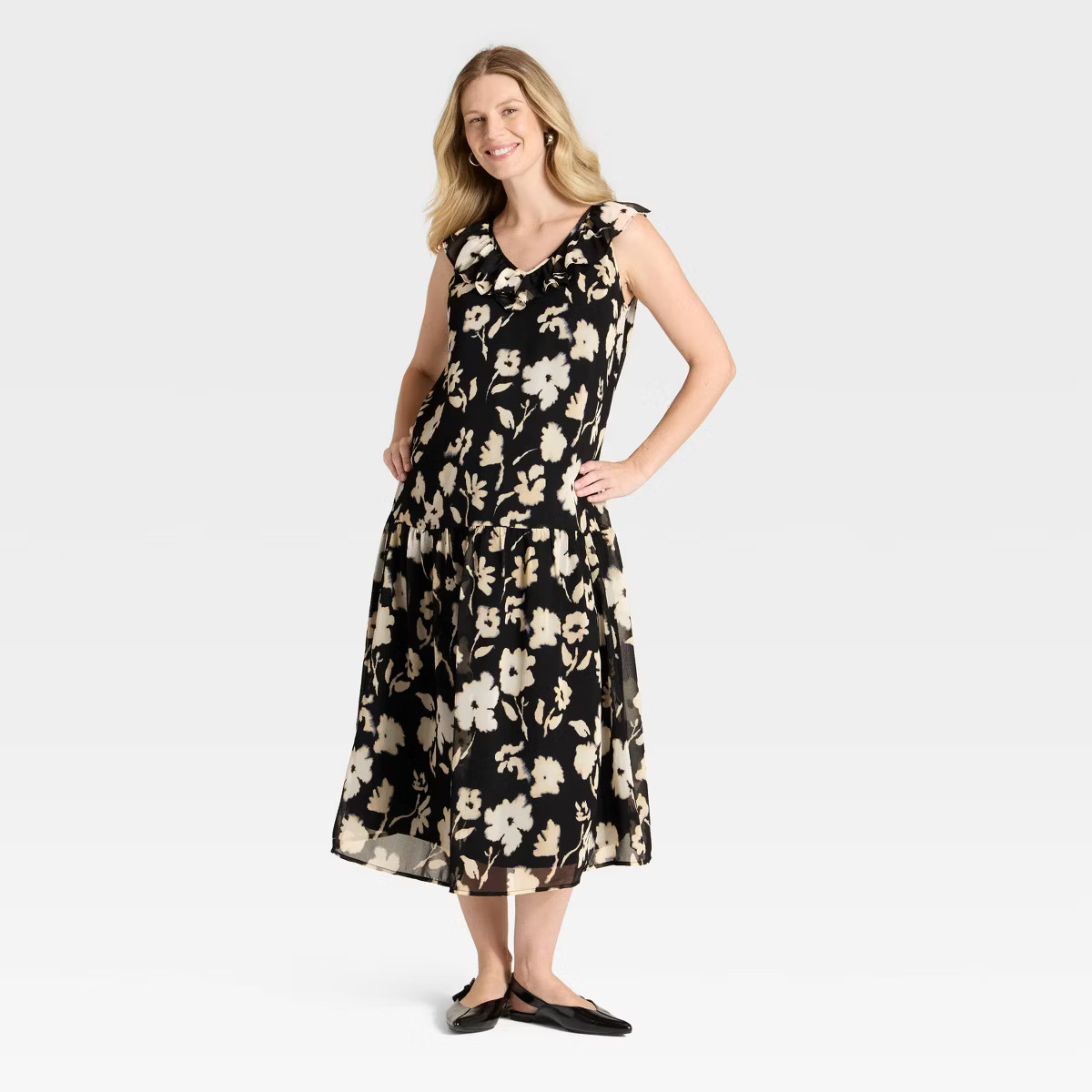 Flutter Short Sleeve Drop Waist Maxi Maternity Dress - Isabel Maternity by Ingrid & Isabel™ Bla... | Target