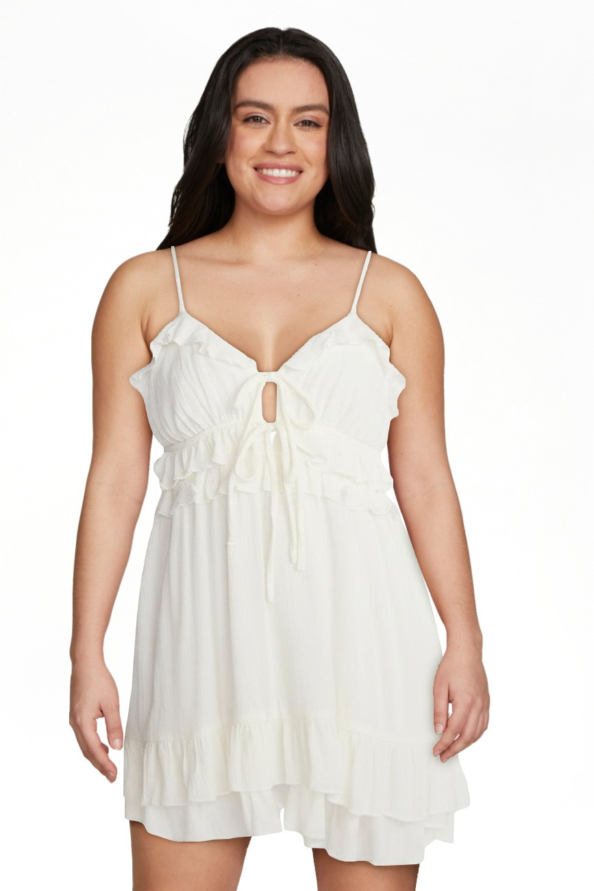 No Boundaries Sleeveless Tie Front Ruffle Romper, Women's XXS-XXL | Walmart (US)