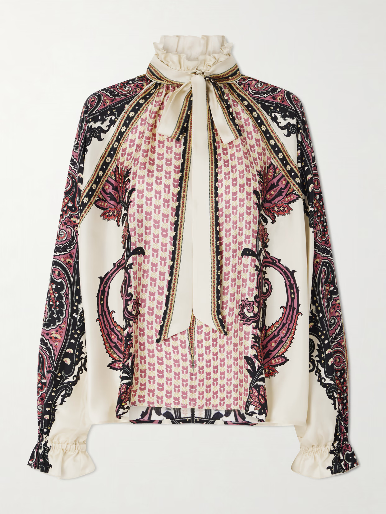 Etro - Pussy-bow Ruffled Printed Silk-twill Blouse - Neutrals | NET-A-PORTER (US)