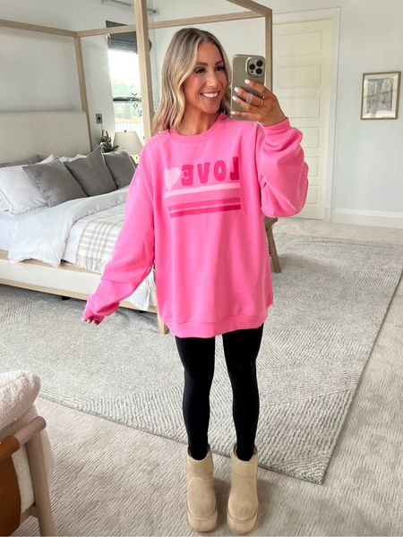SARAHLIT to save! Sized up to lg for oversized fit! Valentine sweatshirt, oversized sweatshirt, hot pink sweatshirt.

#LTKfindsunder50 #LTKSeasonal