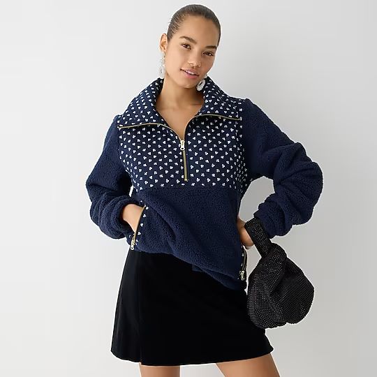 Quilted sherpa fleece half-zip pullover in print | J.Crew US