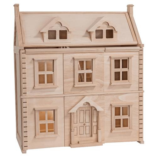 Plan Toys Modern Classic Natural Rubber Wood Victorian Dollhouse | Kathy Kuo Home