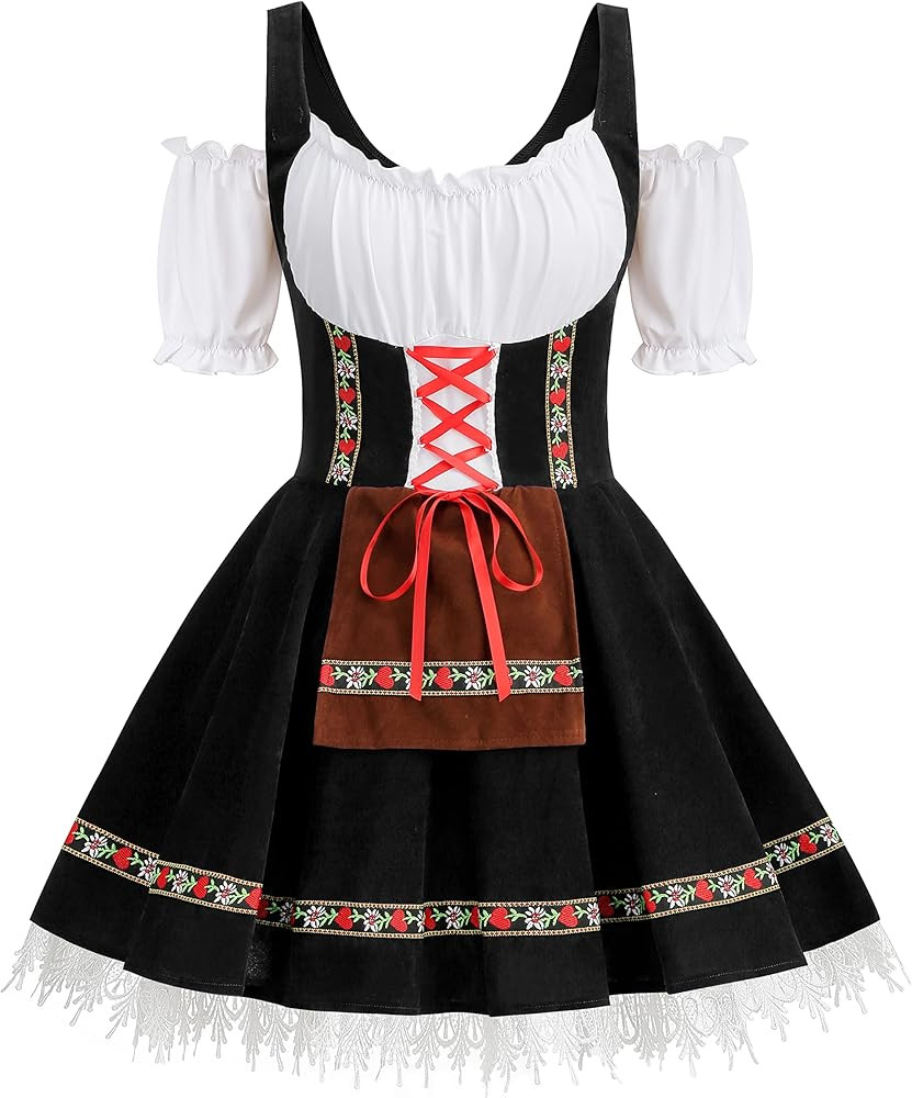 Women's Oktoberfest Costume Adult Off-Shoulder Beer Maid Costume for Bavarian Carnival | Amazon (US)