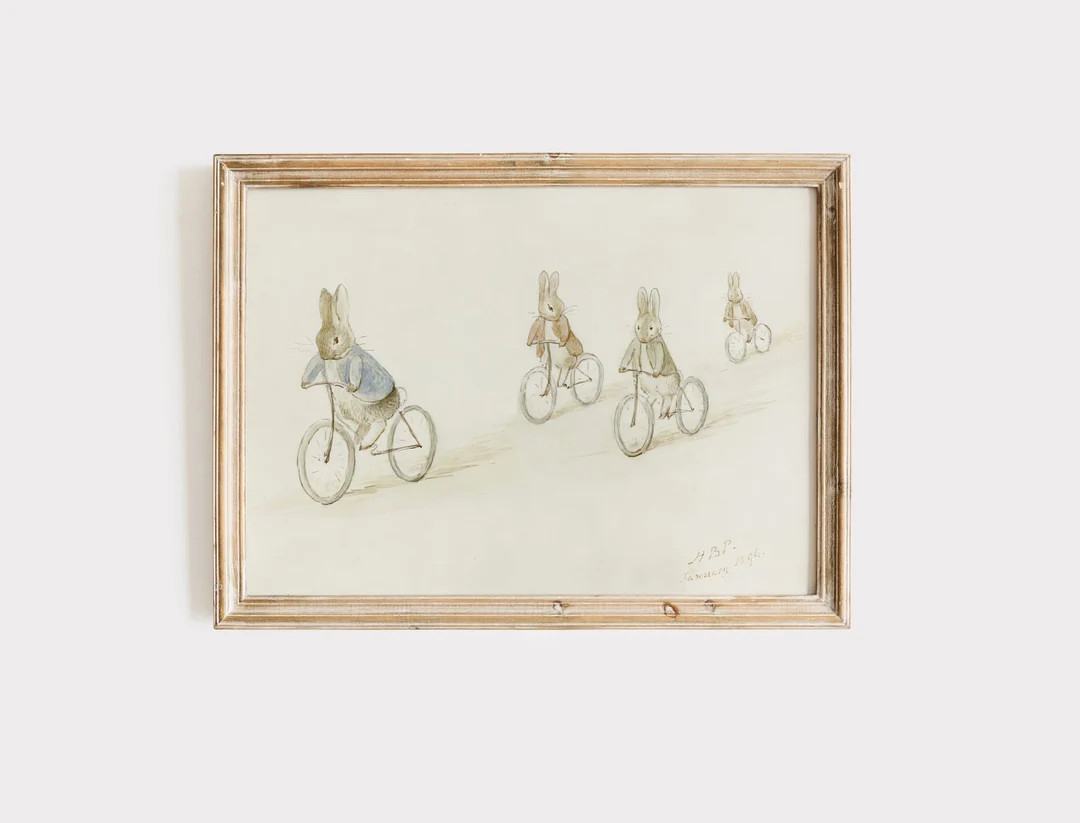 Beatrix Potter Biker Bunnies Vintage Illustration, Benjamin Bunny and Friends on Bicycles Nursery... | Etsy (US)