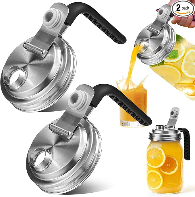 Mason Jar Pour Spout Lid Stainless Steel with Handle, Wide Mouth Pour Spout Flip Cap Lids for Mas... | Amazon (US)
