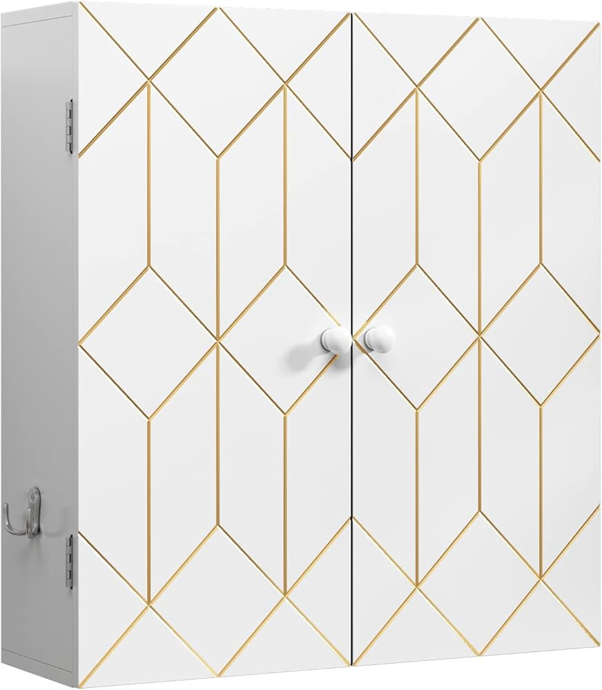 Bathroom Cabinet with Gold Trim, Wall-Mounted Bathroom Storage Cabinet with Adjustable Shelves an... | Amazon (US)