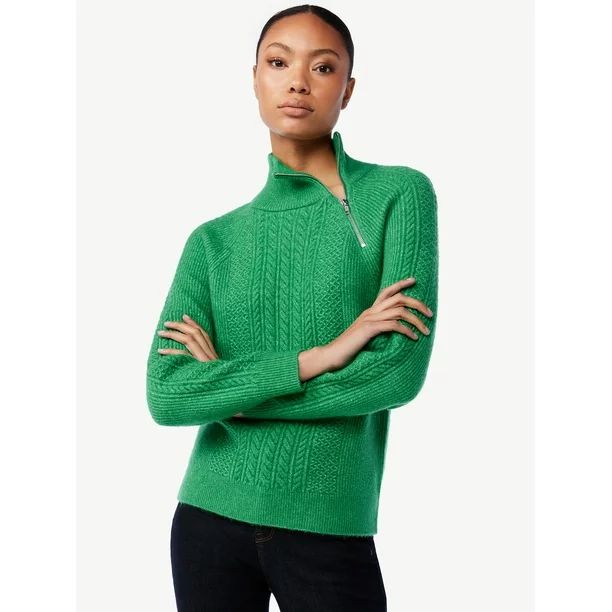 Scoop Women's Zip Neck Cable Sweater | Walmart (US)