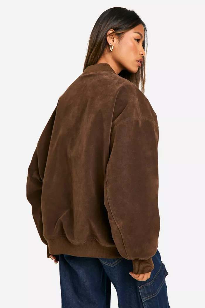 Vintage Suede Look Oversized Bomber Jacket | Boohoo.com (UK & IE)