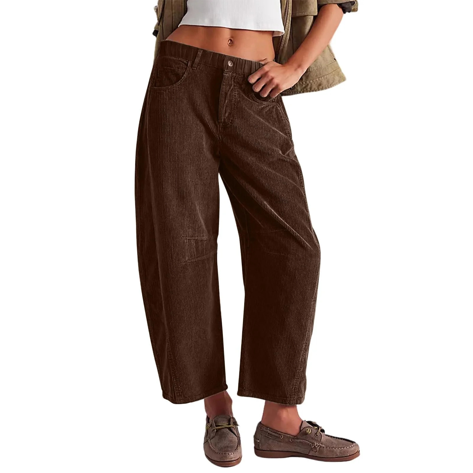 BILIKEYU Women's Corduroy Elastic Waist Casual Wide Leg Baggy Trousers, Womens Pants, Sweatpants ... | Walmart (US)