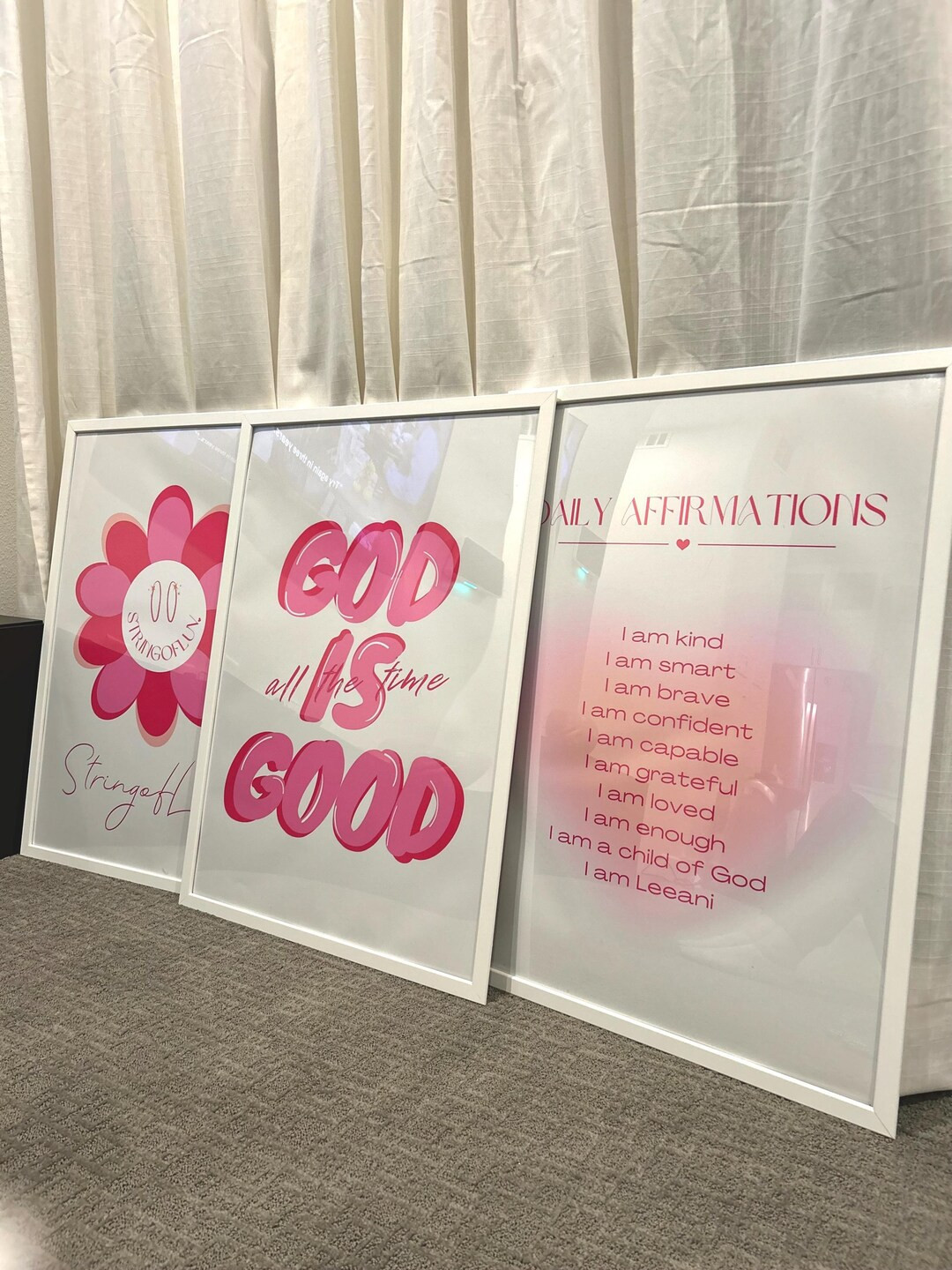 Preppy Set of 3 Pink Wall Digital Prints, Girly Bedroom Decor, God is Good, Teen Girl Wall Art Pr... | Etsy (US)