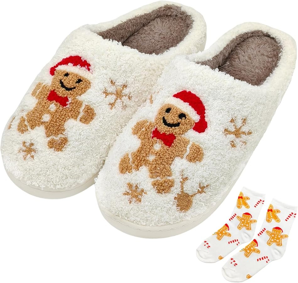 Christmas Reindeer Slippers House Shoes for Women Fluffy Soft Cozy Bedroom Cartoon Plush Cute Sli... | Amazon (US)