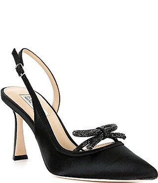 Badgley Mischka Georgie Satin Bow Ornament Slingback Dress Pumps - 9 | Dillard's
