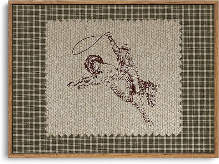 ZZLWBKGL Vintage Western Framed Wall Art Farmhouse Cowboy Canvas Wall Art Retro Gingham Plaid Wes... | Amazon (US)