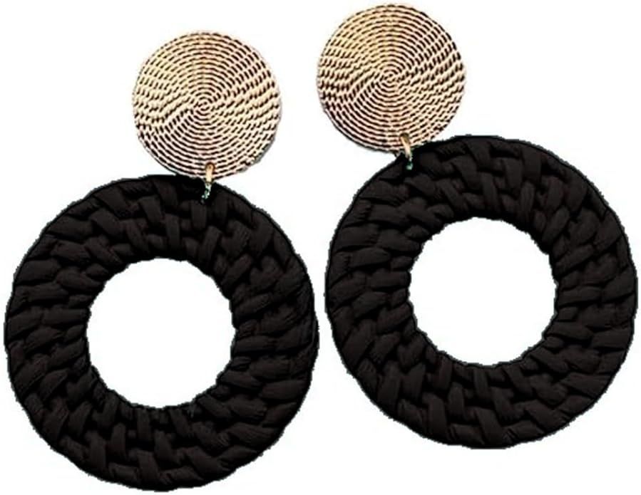 Boho Acrylic Geometric Round Braided Drop Dangle Earrings for Women Girls | Amazon (US)