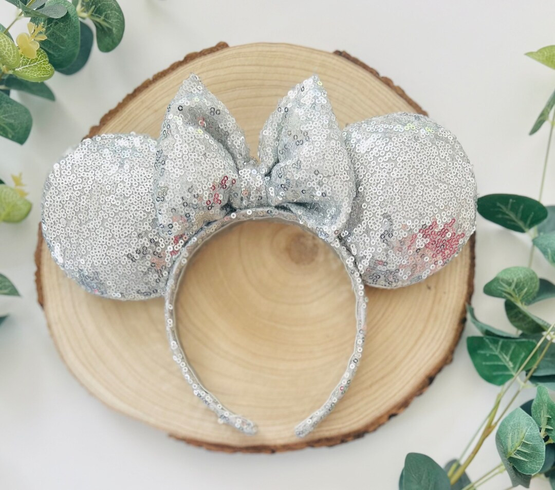 Silver Sequin Minnie Mickey Ears Headband - Etsy | Etsy (US)