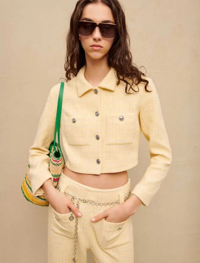 Cropped tweed tailored jacket | Maje US