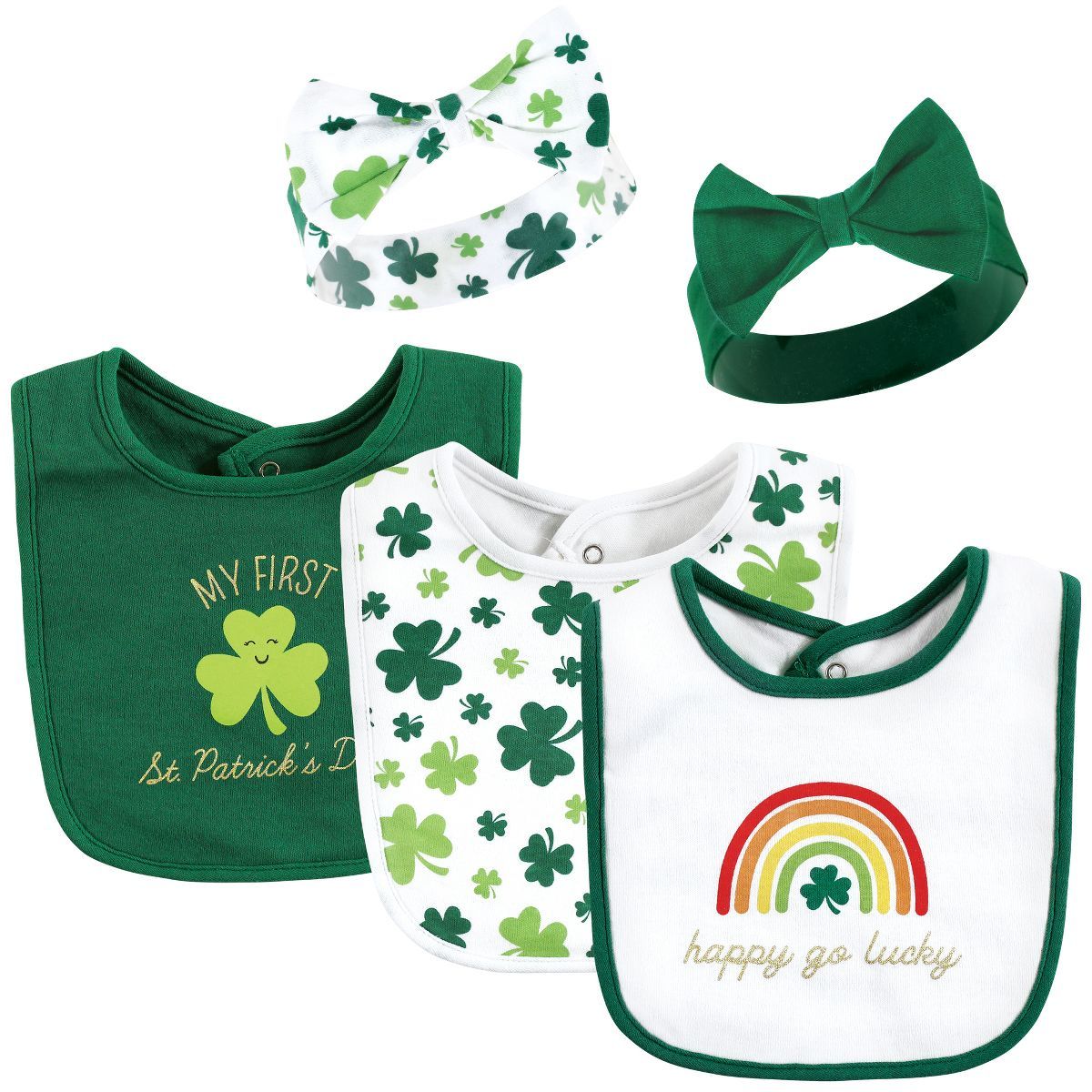 Hudson Baby Infant Girl Cotton Bib and Headband or Caps Set, St Patricks Rainbow, 0-9 Months | Target