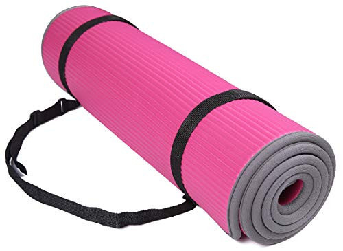 Fitvids All-Purpose 2/5-Inch (10mm) Extra Thick High Density Anti-Slip Exercise Pilates Yoga Mat with Carrying Strap, Pink | Amazon (US)