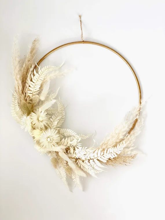 Pampas Grass Floral Wreath Hoop for Weddings, Nursery, Baby Shower, Home Decor | Etsy (US)