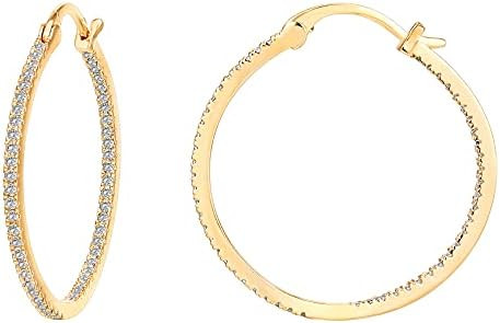 PAVOI 14K Gold Plated 925 Sterling Silver Post Cubic Zirconia Hoop Earrings 30/15mm | Amazon (US)