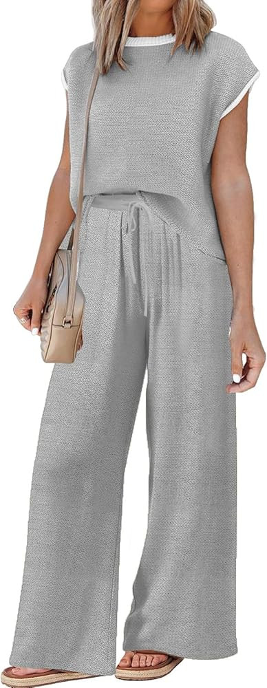 Sets for Women Spring Outfits for Women 2024 Travel Wide Leg Pant Summer Two Piece Sets Lounge Ma... | Amazon (US)