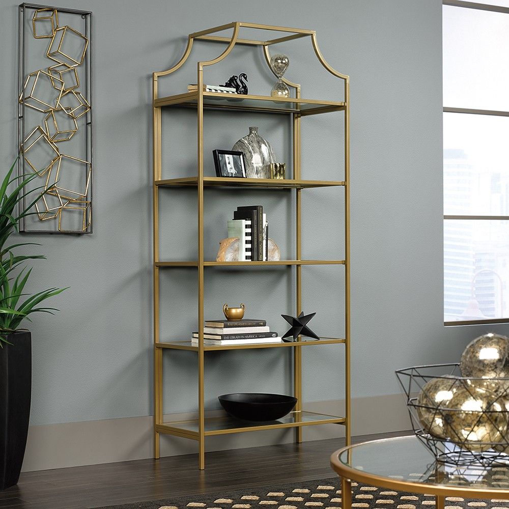 71"" International Luxury Bookshelf Satin Gold Finish - Sauder | Target