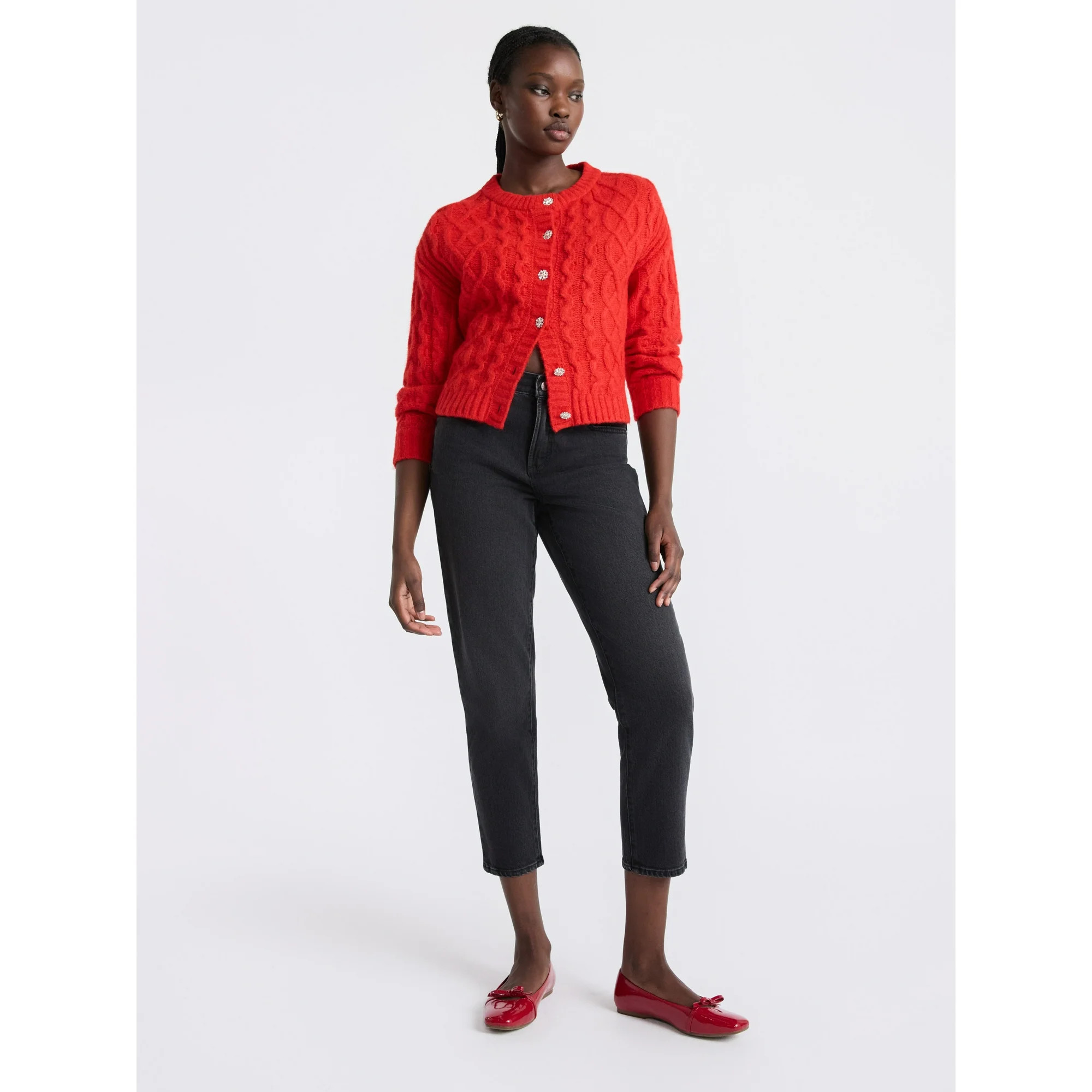 Free Assembly Women's and Women's Plus Cropped Cable Cardigan Sweater, Midweight, Sizes XS-4X | Walmart (US)
