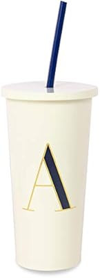 Kate Spade New York Insulated Initial Tumbler with Reusable Silicone Straw, 20 Ounces, A (Navy Bl... | Amazon (US)