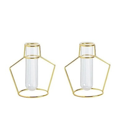 Home Collection 2 Piece Gold Geometric Flower Vase Holders | Target