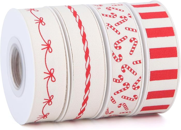 4 Rolls 20 Yards 5/8 Inch Christmas Candy Peppermint Ribbon Red and White Stripe Cotton Ribbons f... | Amazon (US)