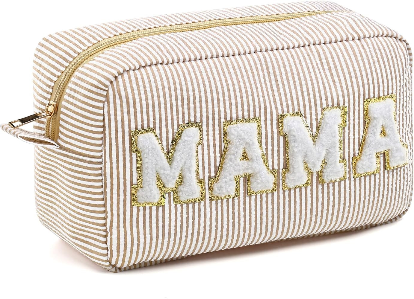 Sanwuta Seersucker Cosmetic Bags Mama Bag Chenille Letter Seersucker Makeup Bags Stripe Women Pou... | Amazon (US)