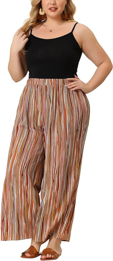 Agnes Orinda Plus Size Palazzo Pant for Women Boho Wide Leg Paper Bag Pants | Amazon (US)