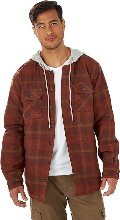 Wrangler Authentics Men's Long Sleeve Quilted Lined Flannel Shirt Jacket with Hood | Amazon (US)