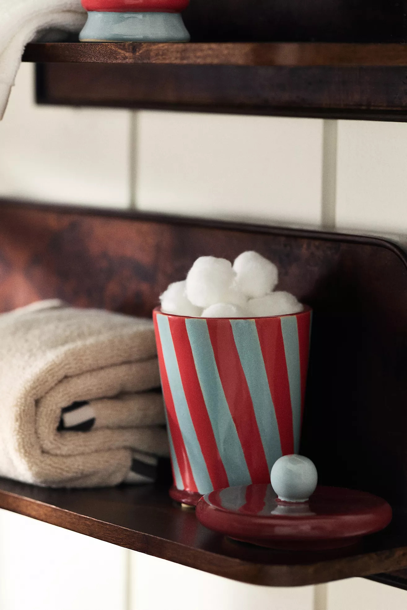 Damson Madder Ceramic Striped Lidded Bath Canister | Anthropologie (US)