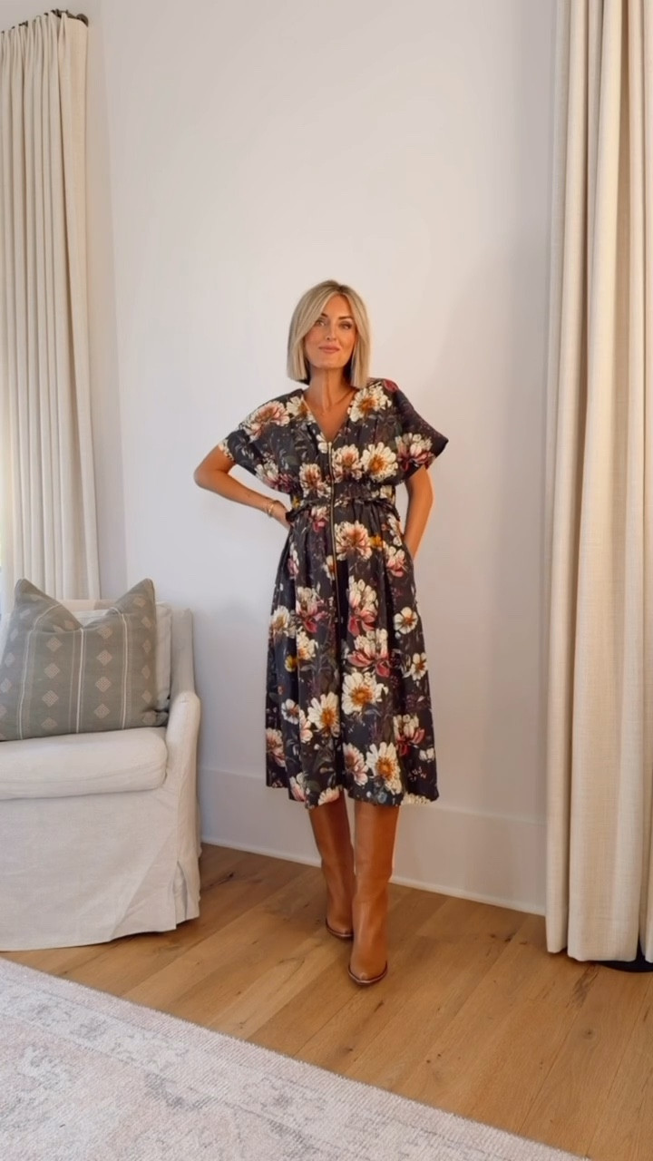 I’m loving the silhouette on this Anthropologie floral midi dress! Bonus-it has pockets! The full front zipper gives it a fun touch while the midi length makes its so flattering, especially for petites! I paired with boots for fall and I think this would make the perfect fall family photo look! Wearing an XS! Loverly Grey, Anthropologie, fall outfit inspo, fall family photos, midi dress 

#LTKBump #LTKSeasonal #LTKStyleTip