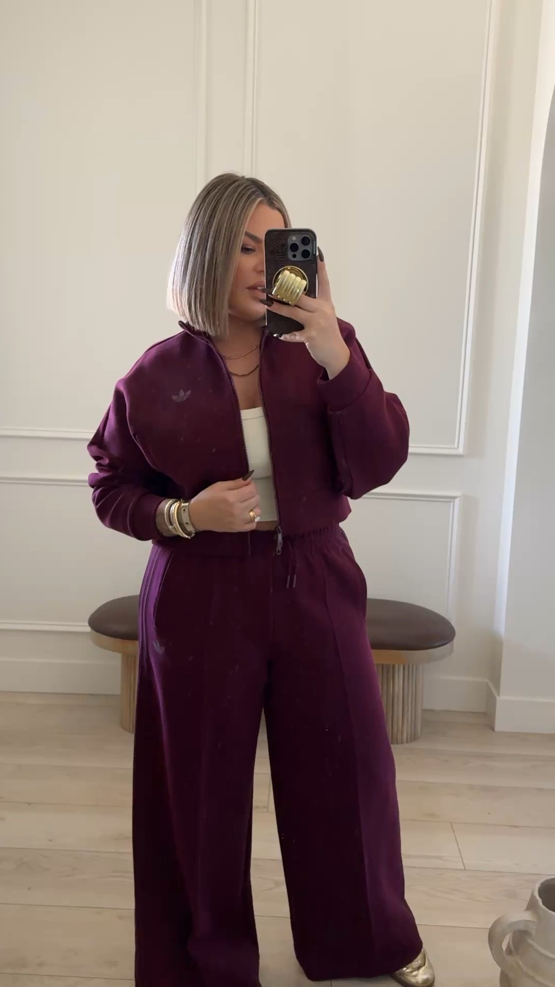 GET THE JACKET ON ADIDAS BECAUSE ITS ON SALE THERE and still in stock in some sizes. 

Pants are sold out on adidas but in stock at dicks so I linked there 

Pants L 
Jacket M ( sized down for cropped fit ) 
Shoes tts I did a 10