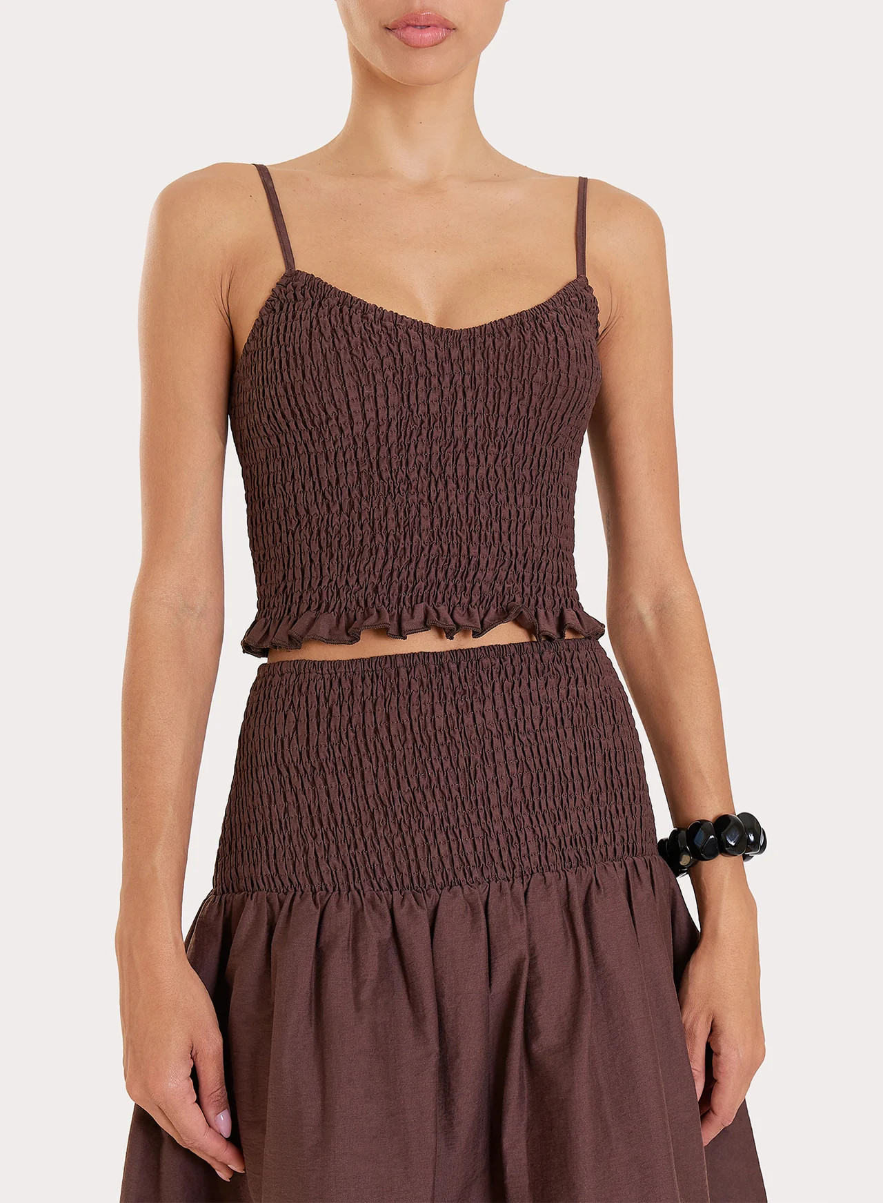 Women's Chocolate Shirred Drop Waist Maxi Skirt | Lowri | 4th & Reckless | 4th & Reckless