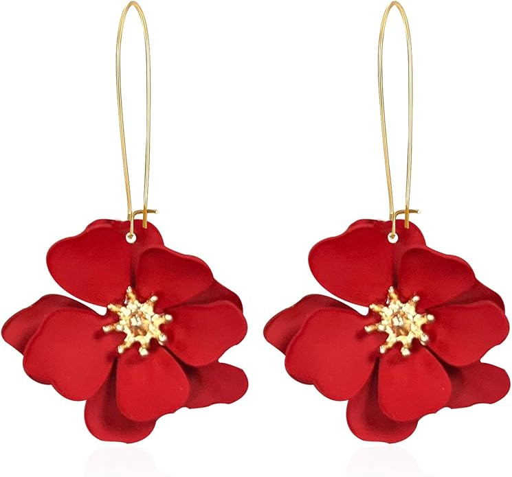 Bohemian Daisy Flower Matte Floral Long Petal Drop Dangle Earrings Layered Tiered for Women Chic ... | Amazon (US)