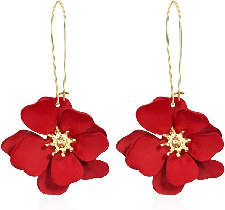 GUOXIAOMEI Bohemian Daisy Flower Matte Floral Long Petal Drop Dangle Earrings Layered Tiered for ... | Amazon (US)