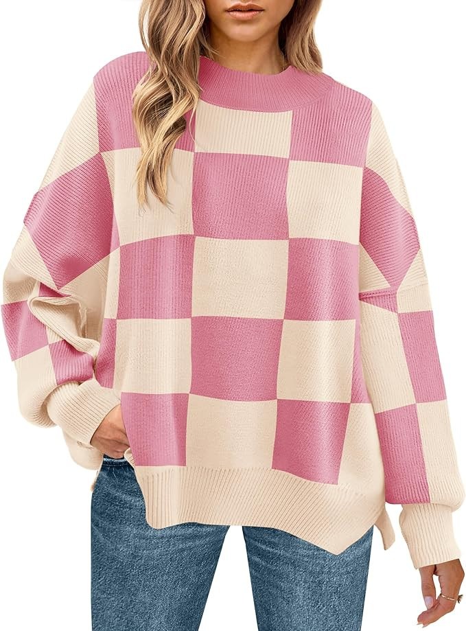 ZESICA Women's Winter Oversized Sweaters Long Sleeve Color Block Mock Neck Side Slit Comfy Loose ... | Amazon (US)