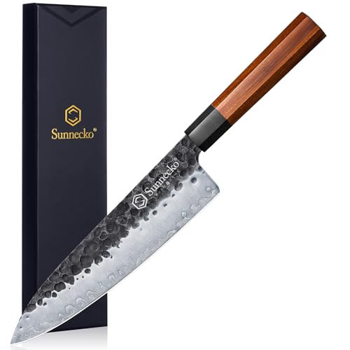 Sunnecko 8 Inch Chef Knife Japanese Kitchen Knife Sharp, Chefs Knife Carbon Steel 3-Layered 9CR18MOV, Rosewood Handle Gift Box | Amazon (US)