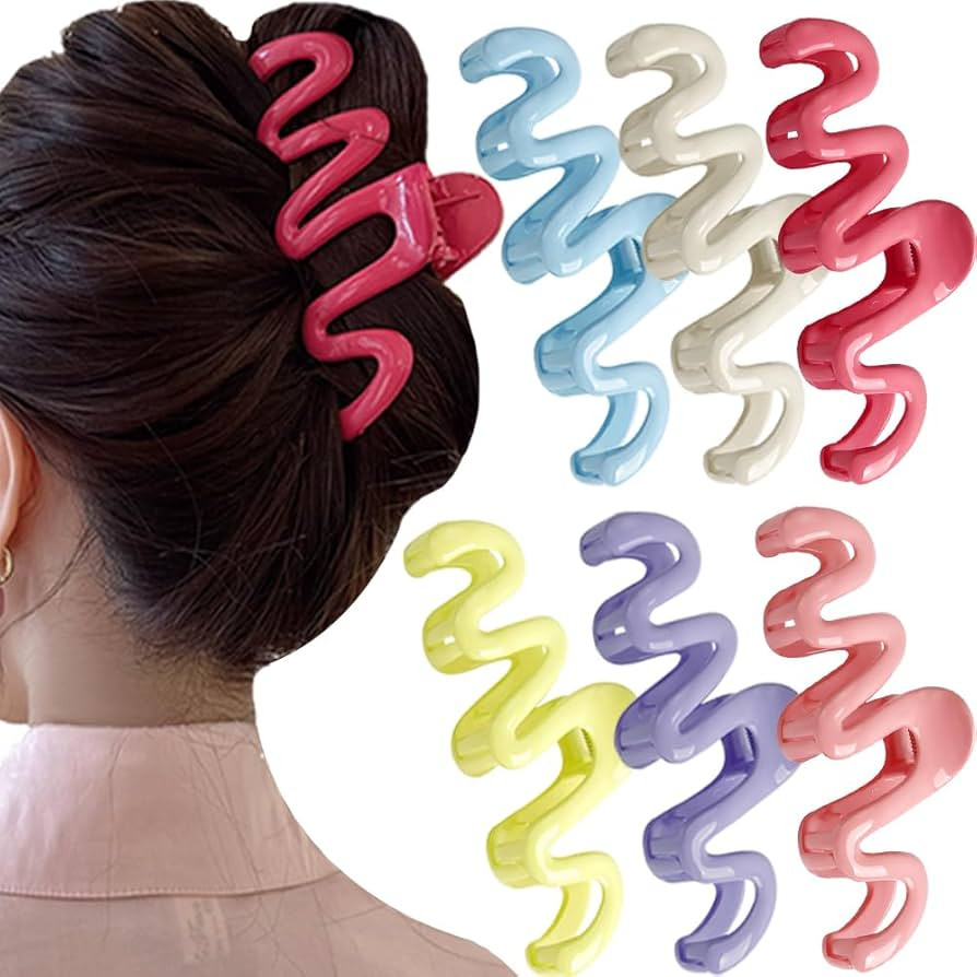 6pcs Colorful Jelly Wave Hair Accessories: Large Claw Clips for Women, Cute Thick Hair Clips for ... | Amazon (US)